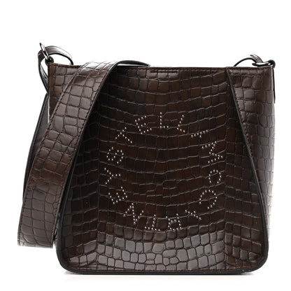 Stella McCartney Crocodile Embossed Studded Logo Mini Crossbody Mahogany 1 of 11