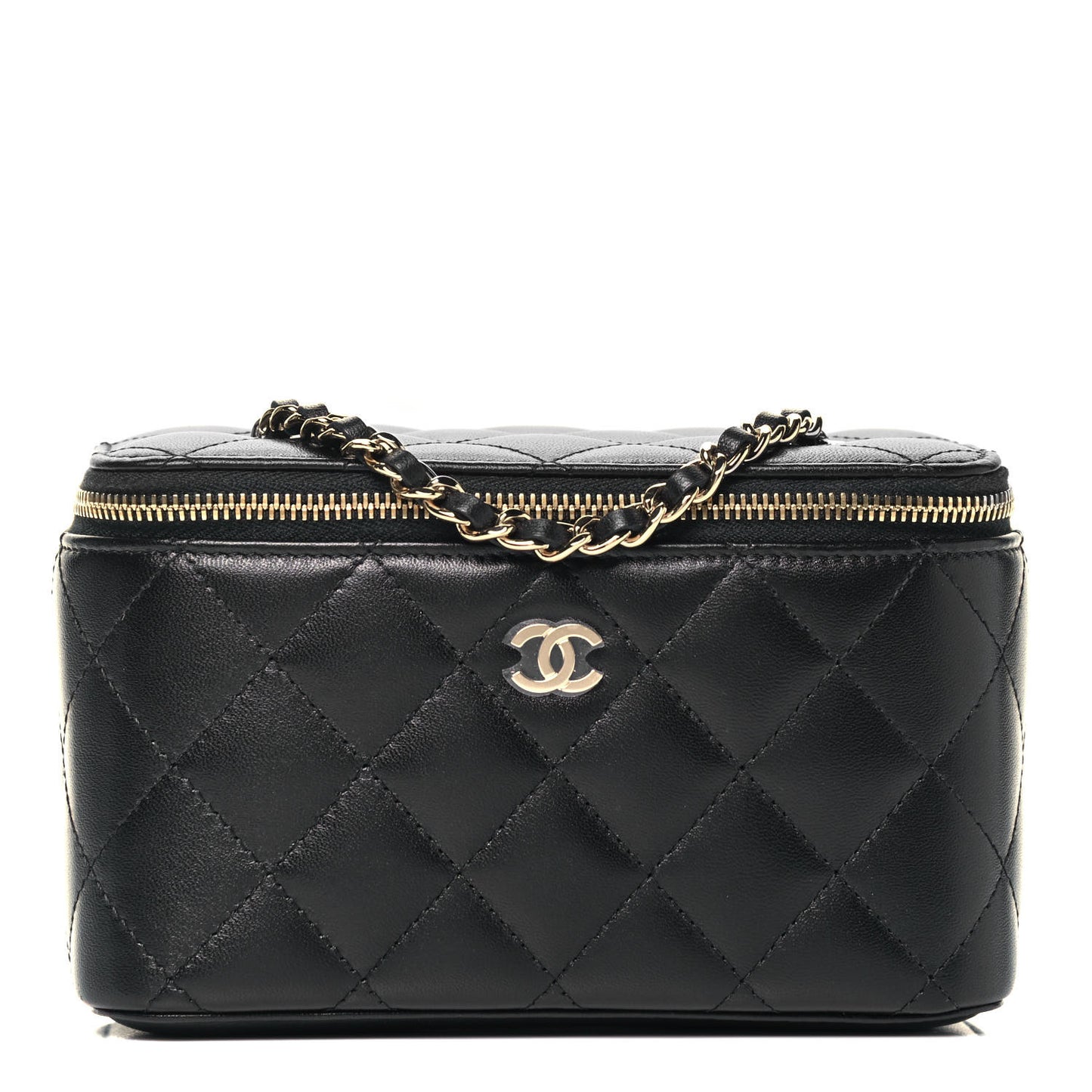 Lambskin Quilted Small Vanity Case With Chain Black