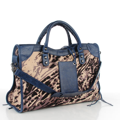 Balenciaga Agneau Pony Hair Leopard Print City Bleu Roi 3 of 8
