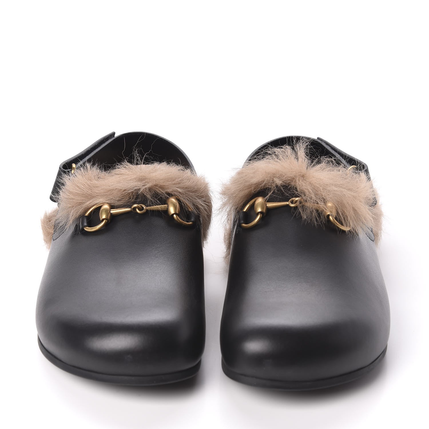 Gucci Calfskin Fur Mens Horsebit River Slingback Slippers 8 Black 2 of 8