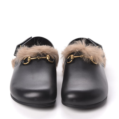Gucci Calfskin Fur Mens Horsebit River Slingback Slippers 8 Black 2 of 8