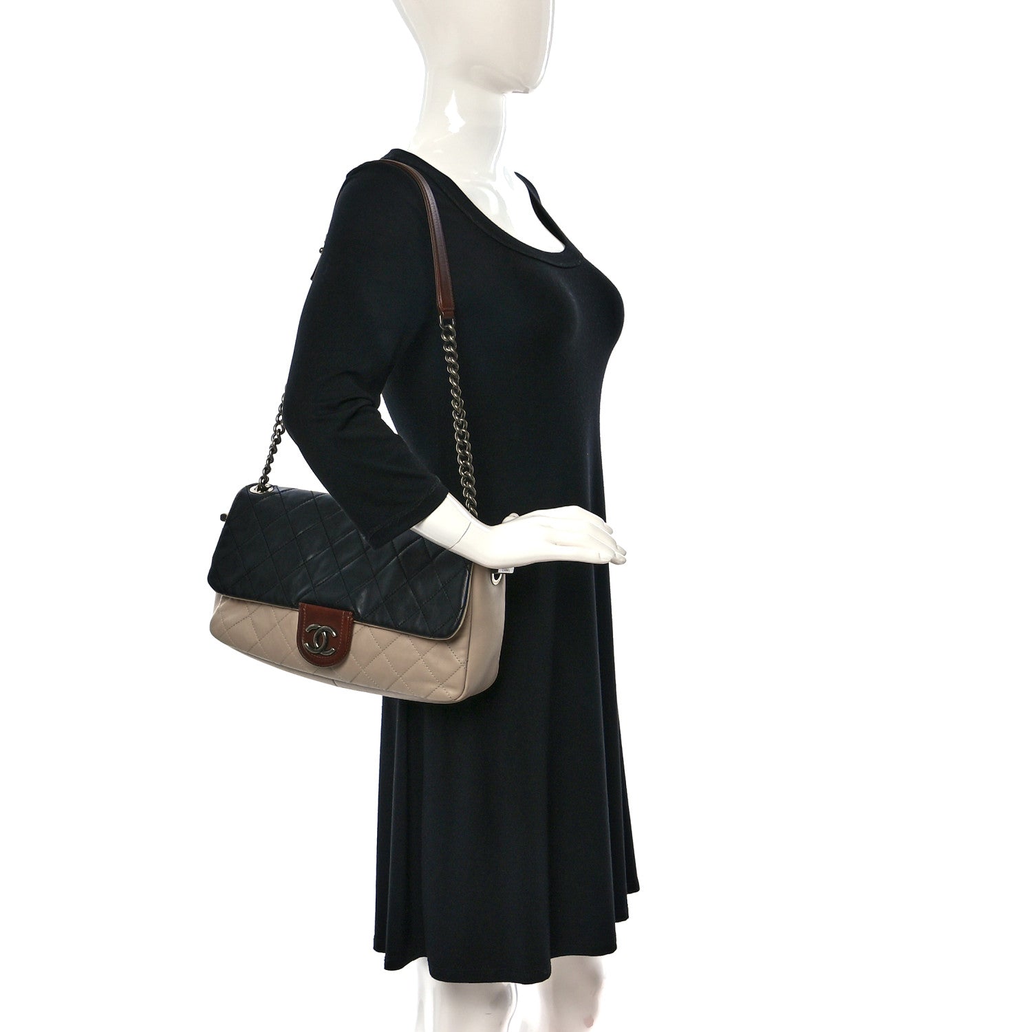 Chanel Calfskin Large Country Chic Flap Ecru Black Burgundy 2 of 20