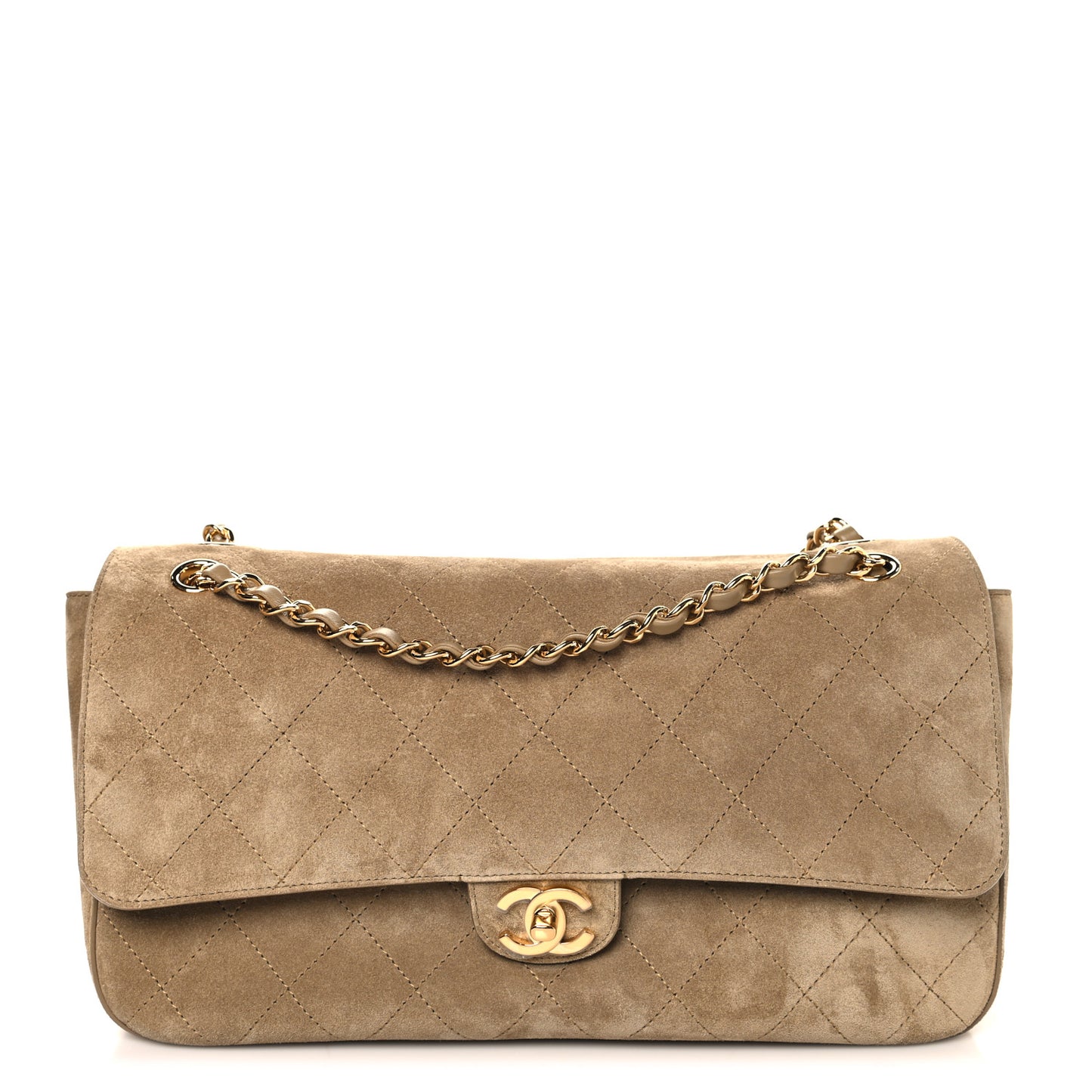 Suede Calfskin Small Souplissimo Maxi Flap Dark Beige
