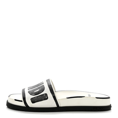 Fendi X JOSHUA VIDES Roma Calfskin Fussbetts Slide Sandals 35 Snow White Black 1 of 9