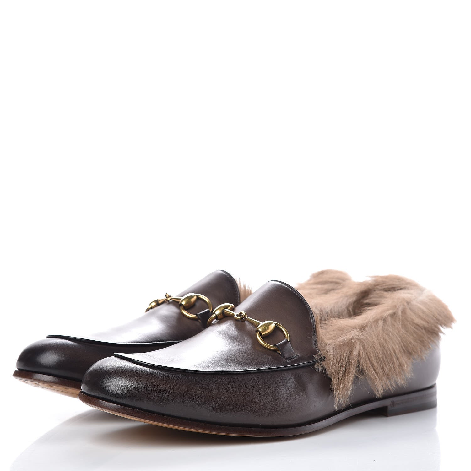 Gucci Calfskin Fur Mens Jordaan Loafers 7.5 Dark Brown Natural 3 of 8