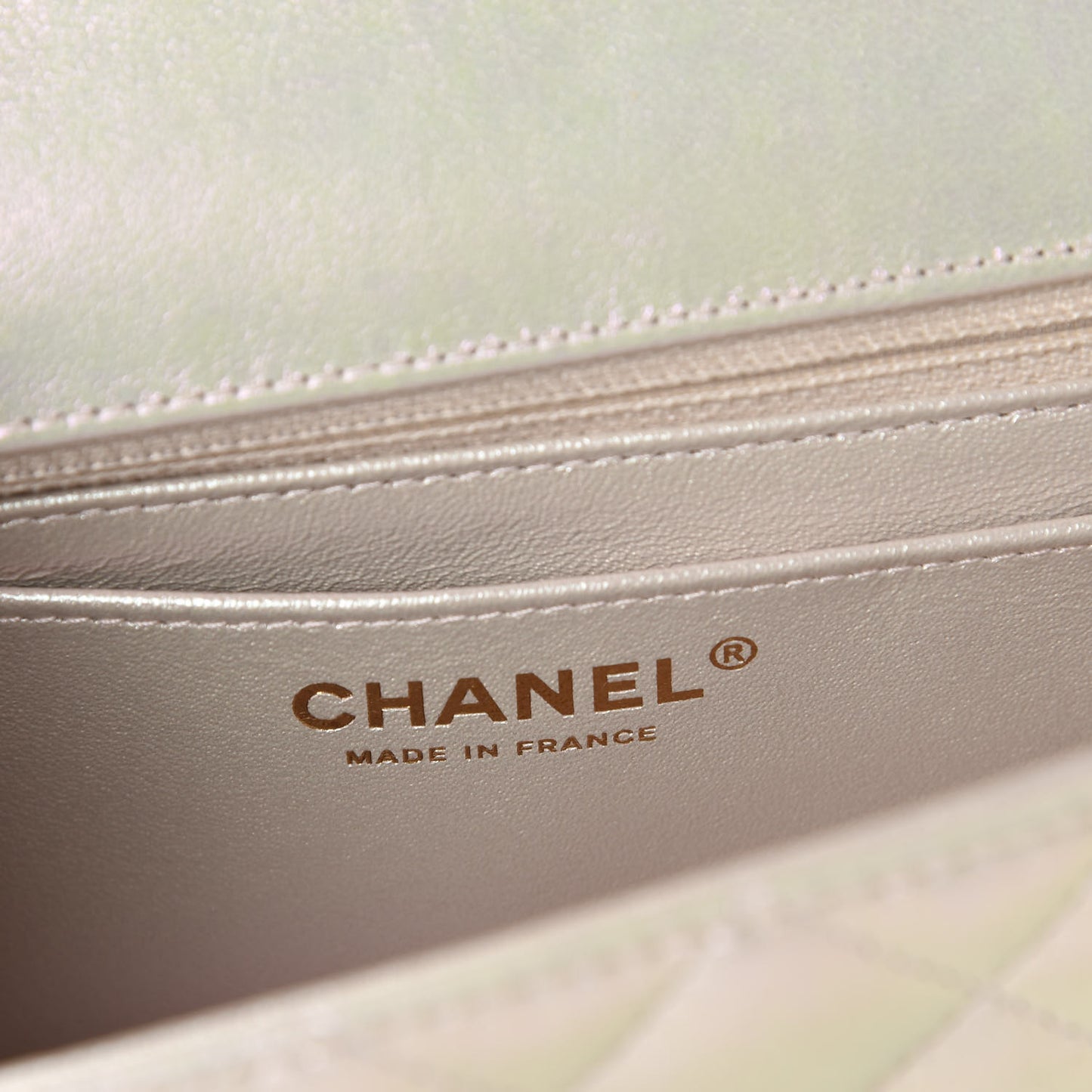 Iridescent Lambskin Quilted Mini Rectangular Flap Ivory