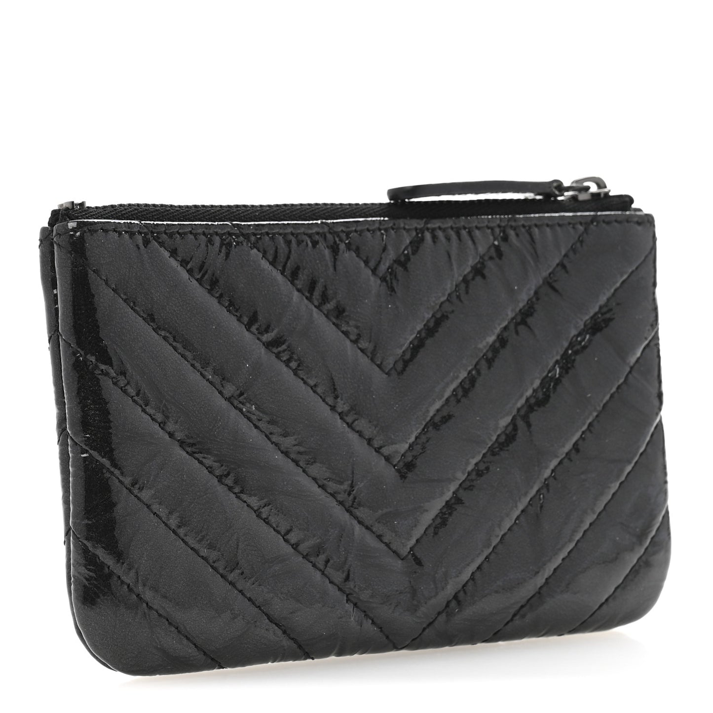 Patent Chevron Quilted Small Reissue Cosmetic Case So Black
