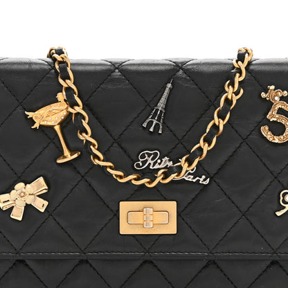Chanel Aged Calfskin Quilted Lucky Charms 2.55 Reissue Wallet On Chain WOC Black 8 of 11