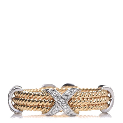 Tiffany 18K Yellow Gold Platinum Diamond Schlumberger Rope 3 Row X Ring 65 11 1 of 4