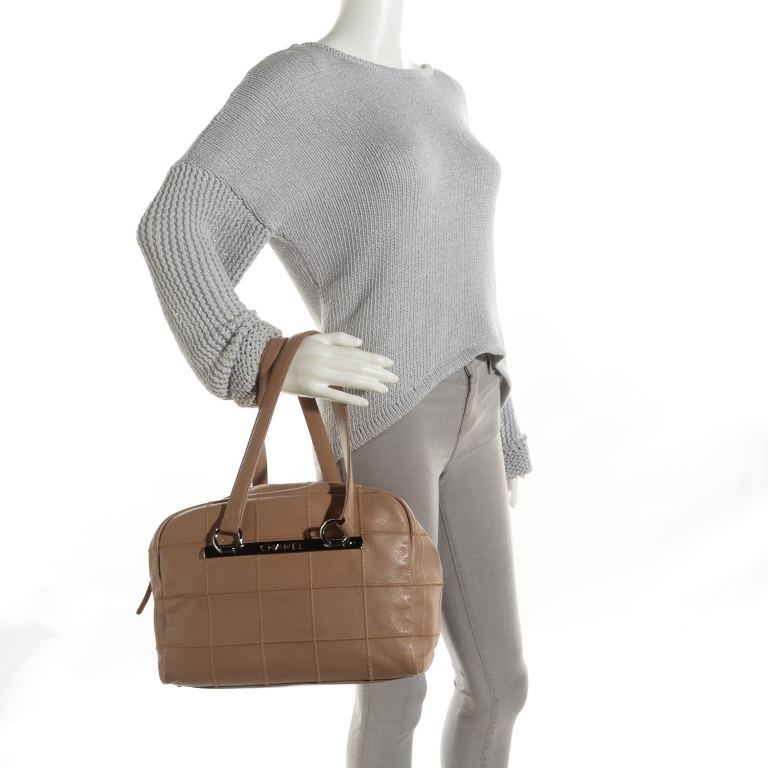 Chanel Caviar Square Stitched Tote Beige 2 of 9