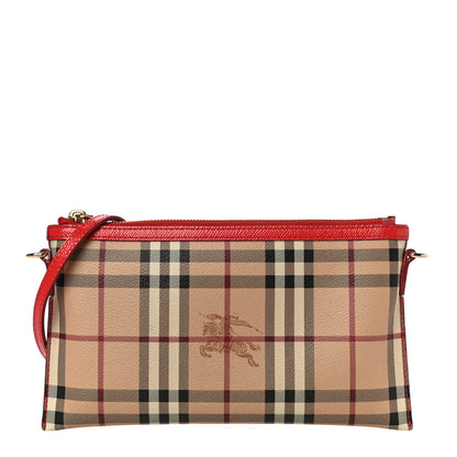 Burberry Haymarket Check Small Peyton Crossbody Clutch Bag Coral Red 1 of 17