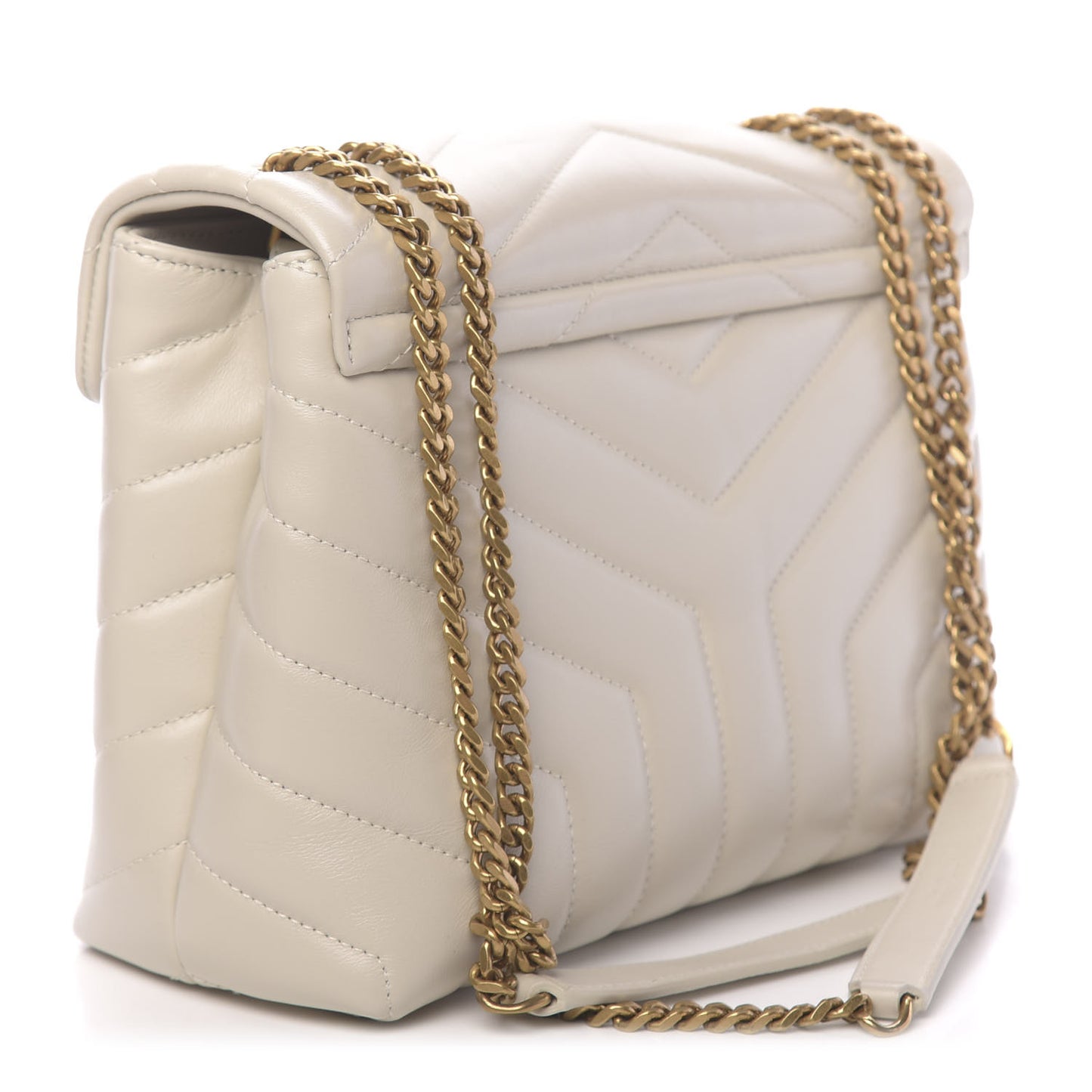 Calfskin Y Quilted Monogram Small Loulou Chain Satchel Ivory