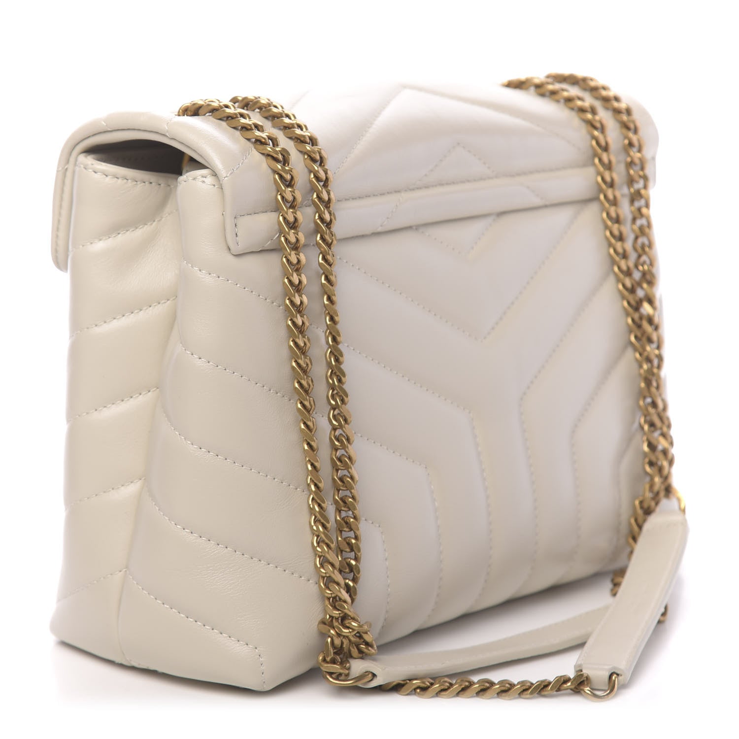 Saint Laurent Calfskin Y Quilted Monogram Small Loulou Chain Satchel Ivory 3 of 9