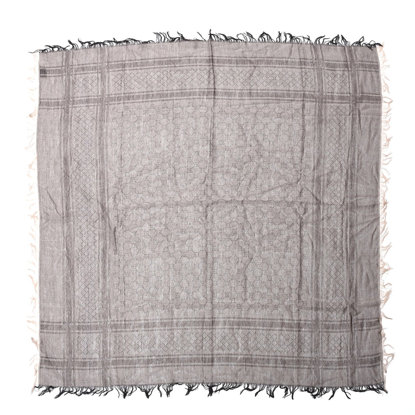 Wool Silk GG Monogram Diamante Plaid Surviee Shawl Beige Dark Brown