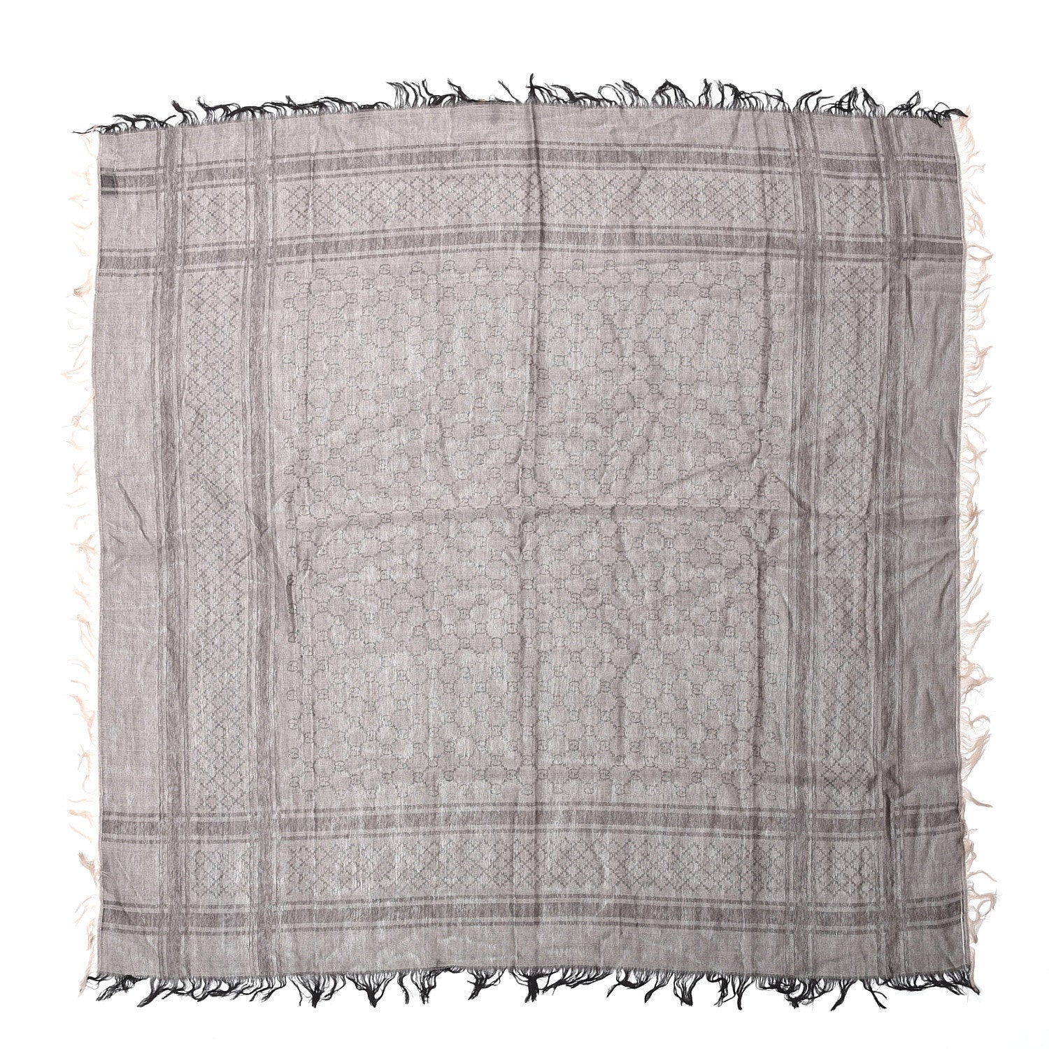 Gucci Wool Silk GG Monogram Diamante Plaid Surviee Shawl Beige Dark Brown 1 of 3