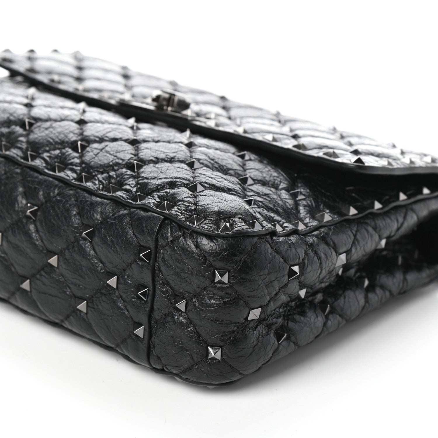 Valentino Garavani Craquele Nappa Medium Rockstud Spike Shoulder Bag Black 10 of 10