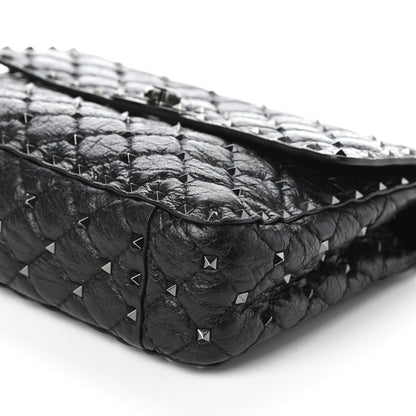 Valentino Garavani Craquele Nappa Medium Rockstud Spike Shoulder Bag Black 10 of 10