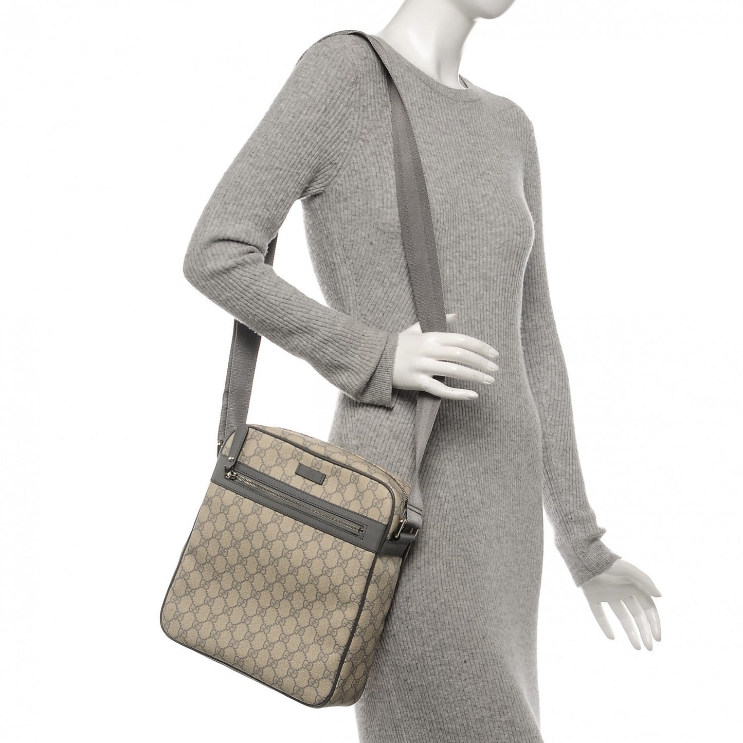 GG Plus Monogram Medium Messenger Bag Ecru Grigio