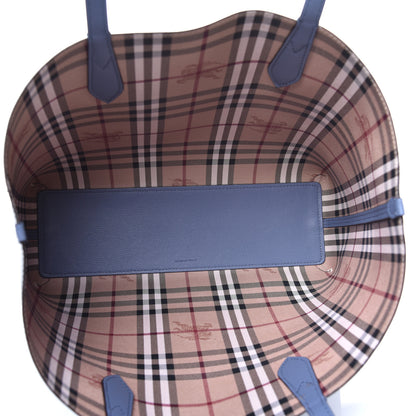 Burberry Calfskin Haymarket Check Medium Reversible Tote Blue 9 of 15