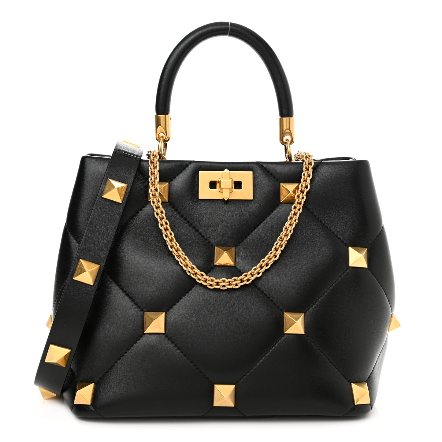 Nappa Roman Stud The Handle Bag Black