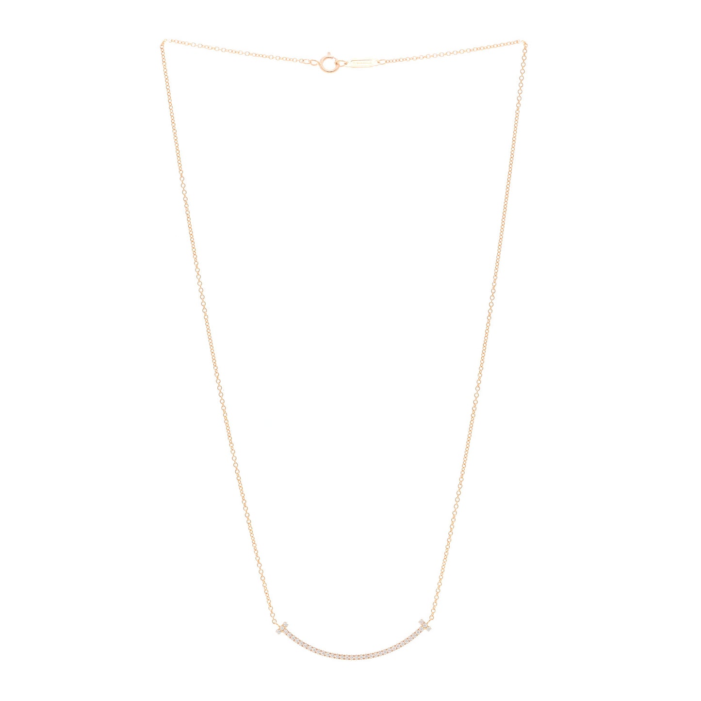 18K Rose Gold Diamond Small T Smile Pendant Necklace