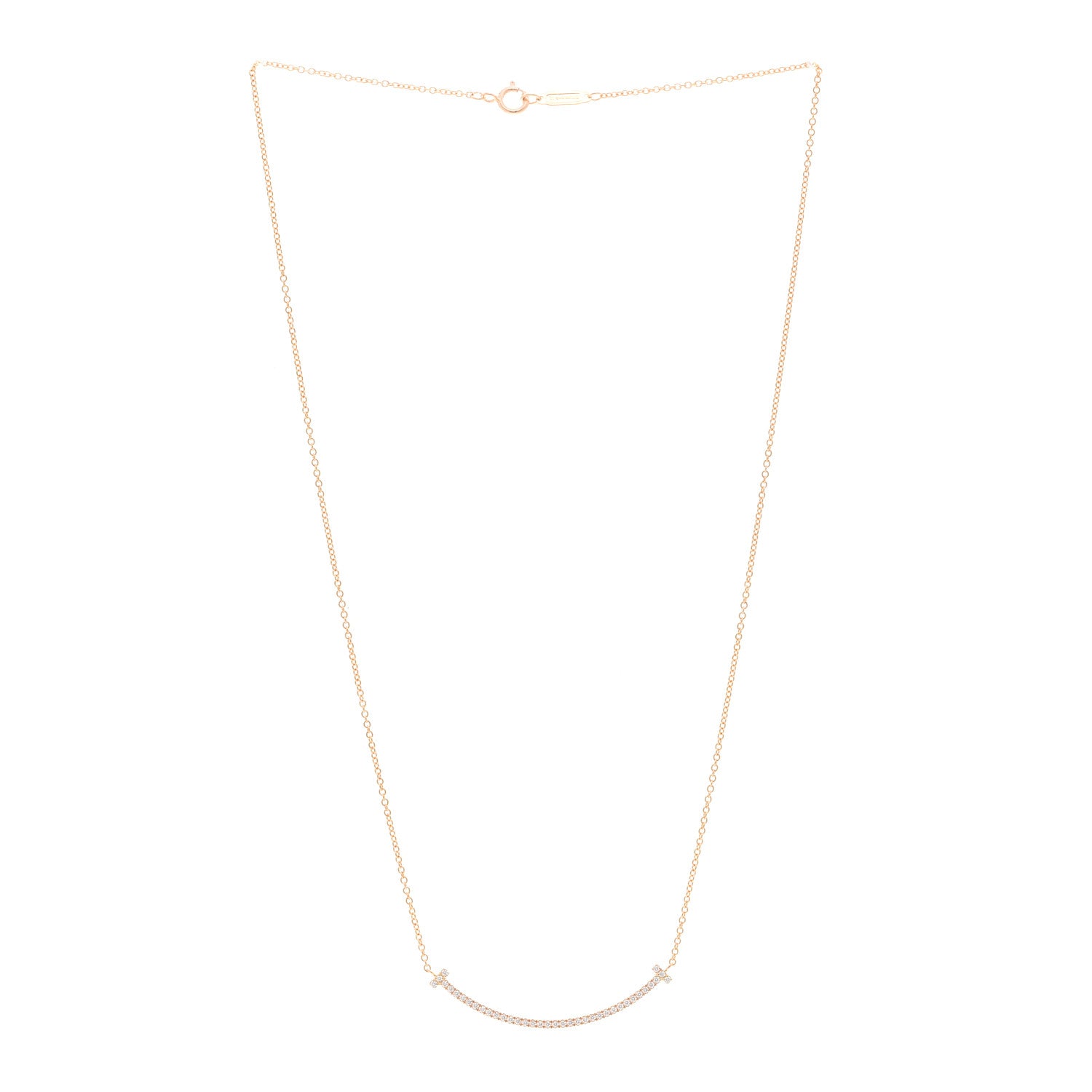 Tiffany 18K Rose Gold Diamond Small T Smile Pendant Necklace 3 of 6
