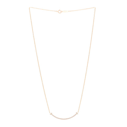 Tiffany 18K Rose Gold Diamond Small T Smile Pendant Necklace 3 of 6