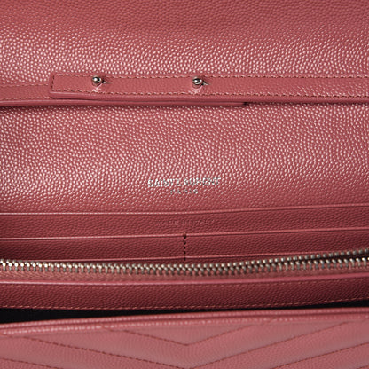 Saint Laurent Grain De Poudre Matelasse Chevron Monogram Chain Wallet Mystic Rose 6 of 13