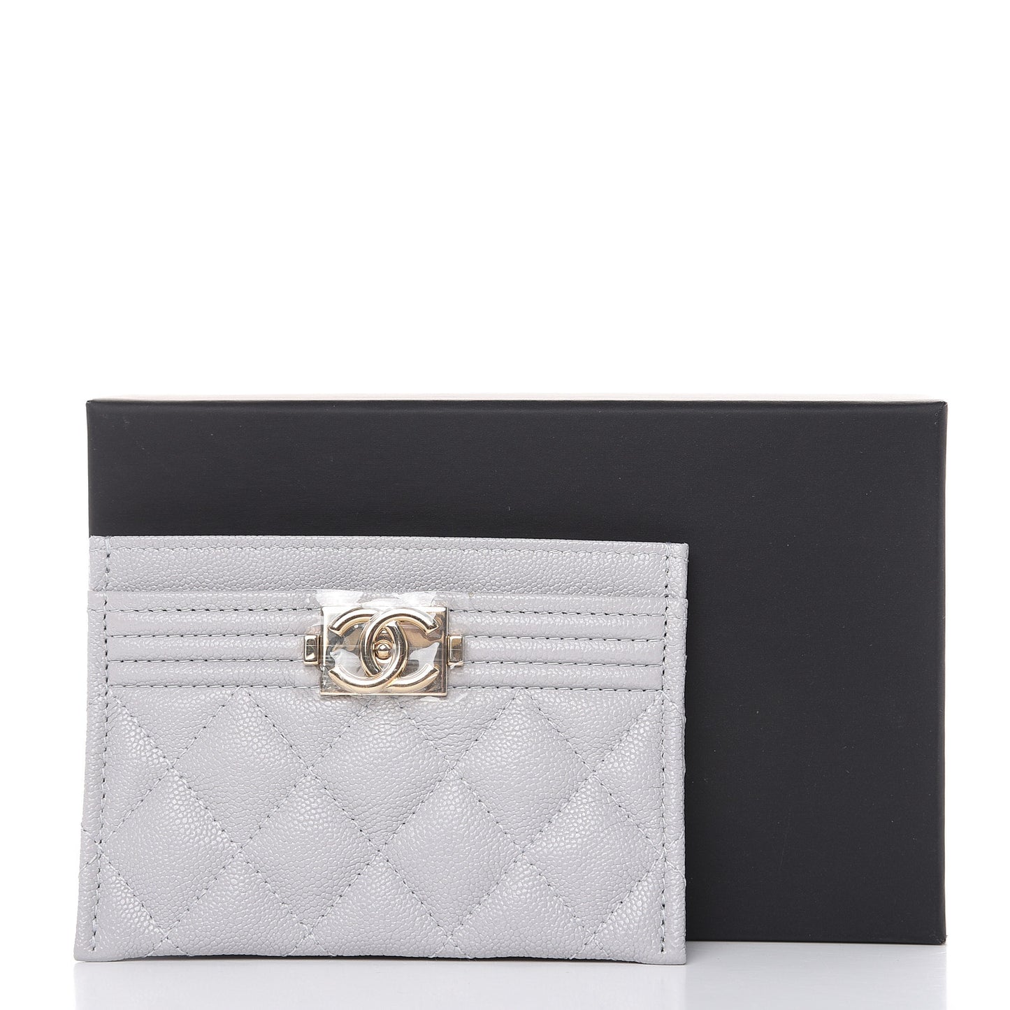 Caviar Quilted Boy Card Holder Grey