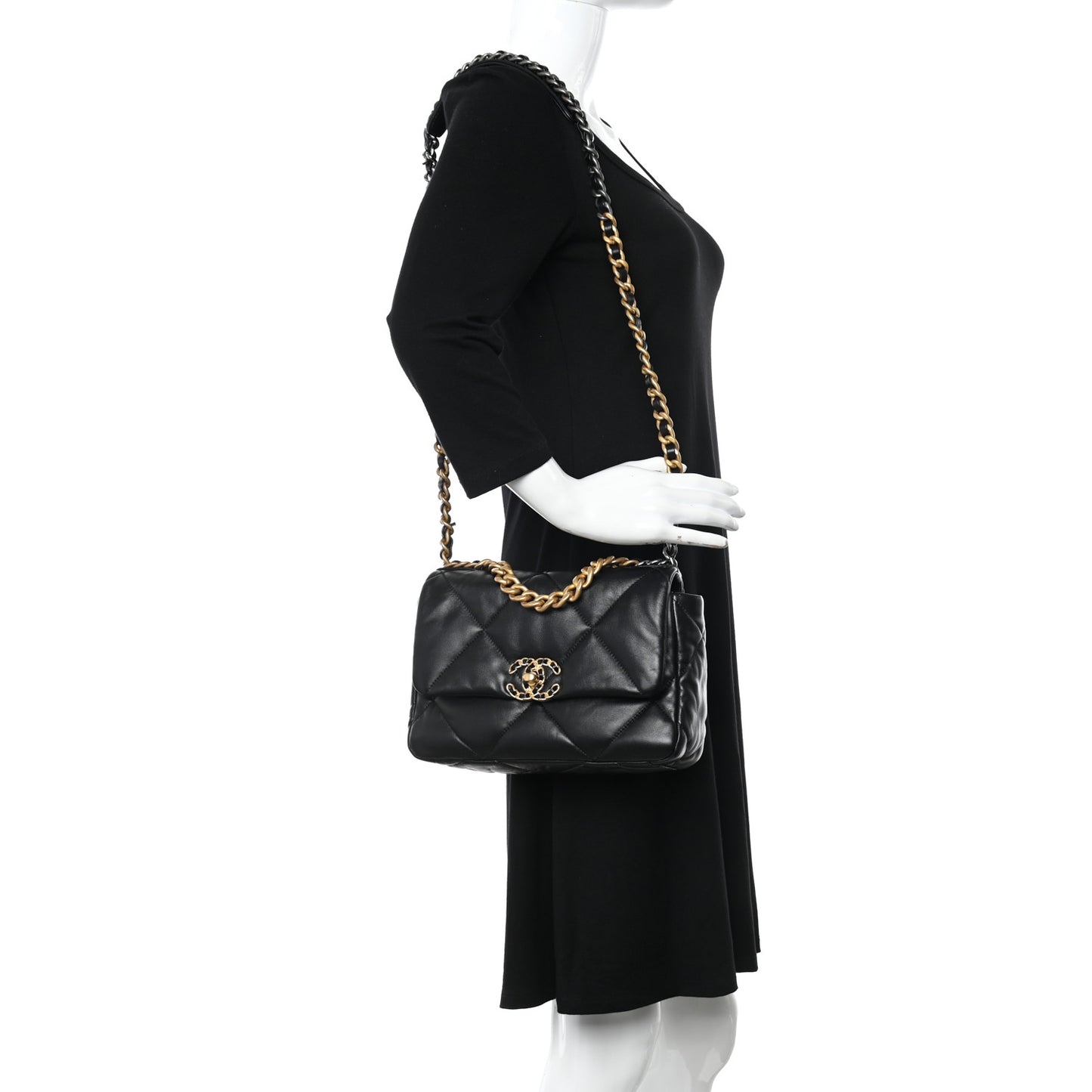 Goatskin Quilted Medium Chanel 19 Flap Black