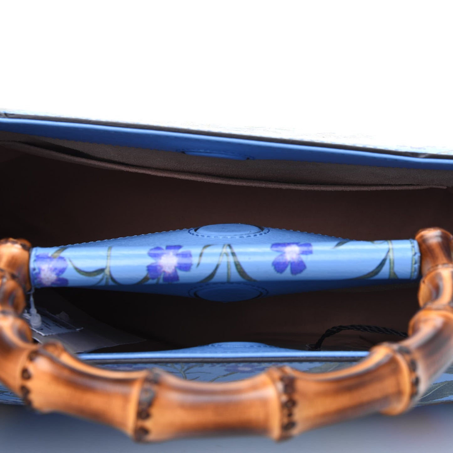 Calfskin Bamboo Web New Flora Small Nymphaea Top Handle Bag Azure