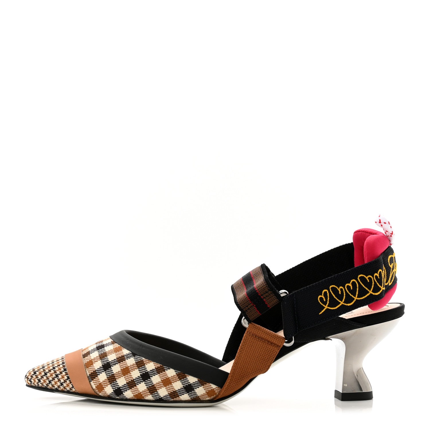 Fendi Wool Houndstooth Colibri Slingback Pumps 37 Brown 1 of 7