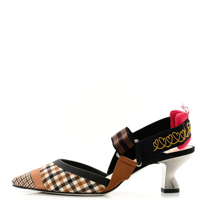 Fendi Wool Houndstooth Colibri Slingback Pumps 37 Brown 1 of 7