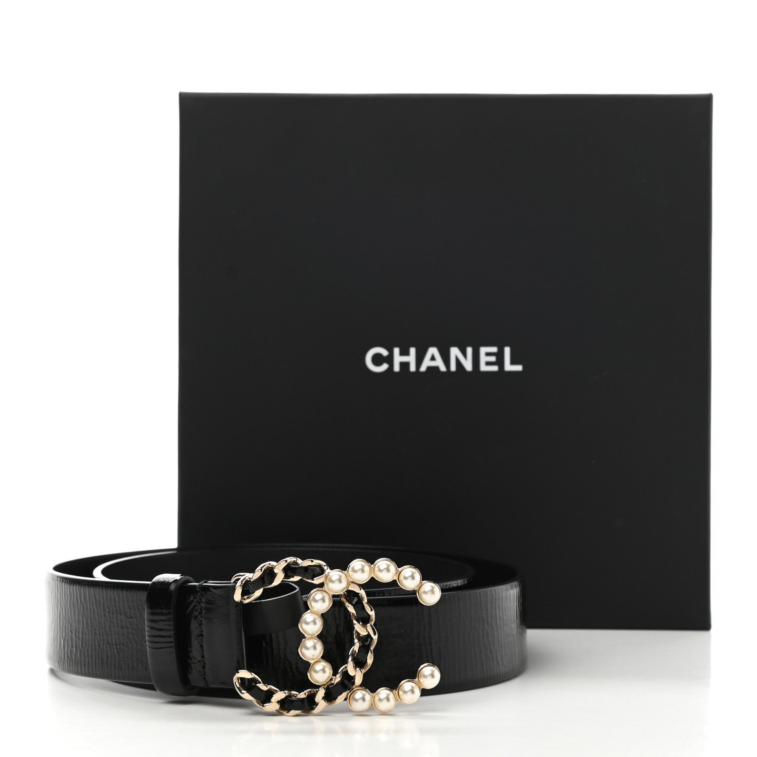 Chanel Crumpled Calfskin Lambskin Pearl CC Belt 75 30 Black 8 of 8