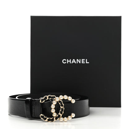 Chanel Crumpled Calfskin Lambskin Pearl CC Belt 75 30 Black 8 of 8