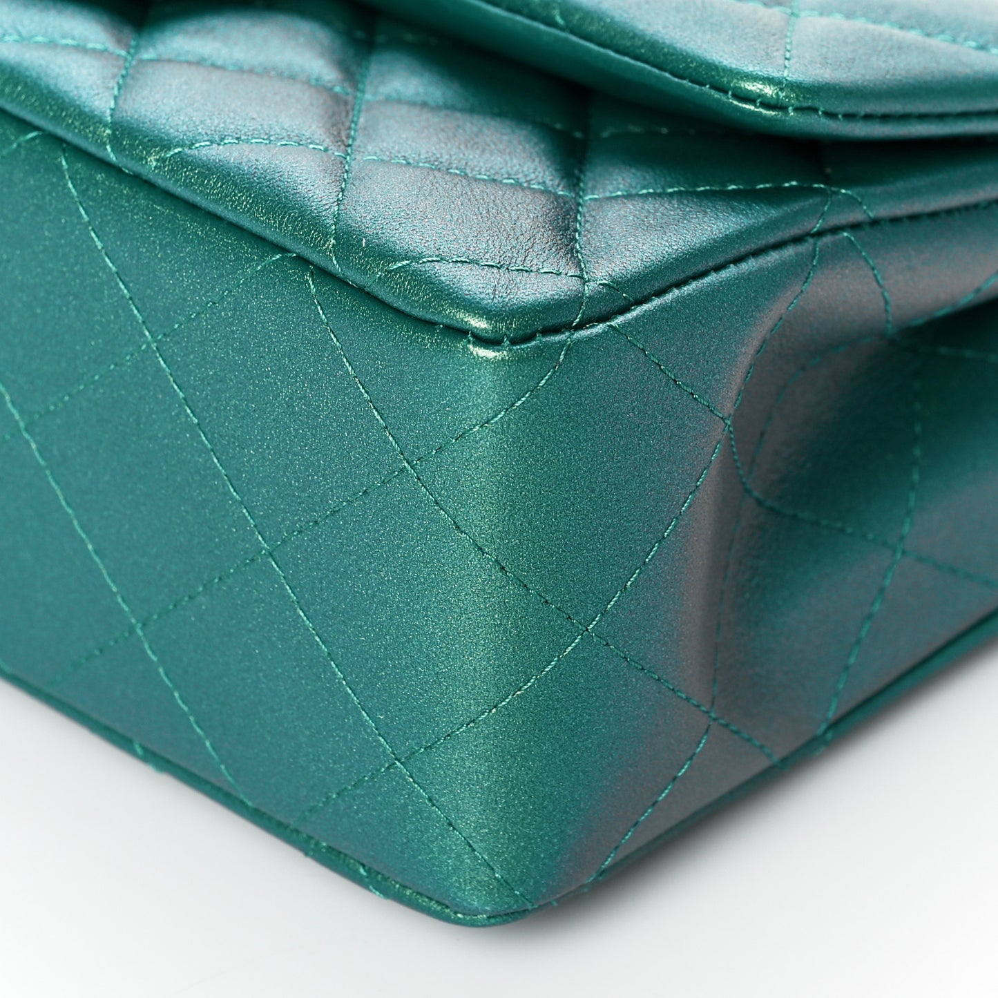 Iridescent Calfskin Quilted Mini Rectangular Flap Green