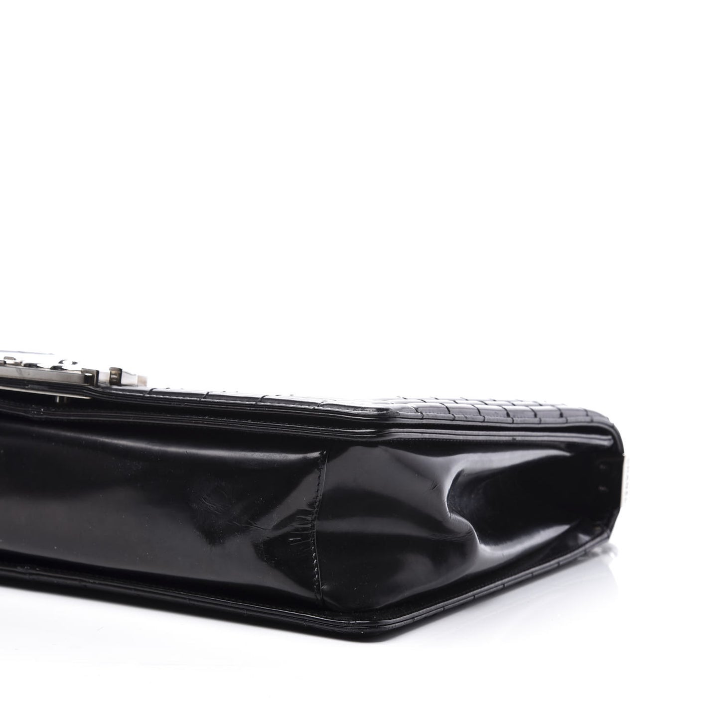 Glazed Calfskin Large Boy Flap Black
