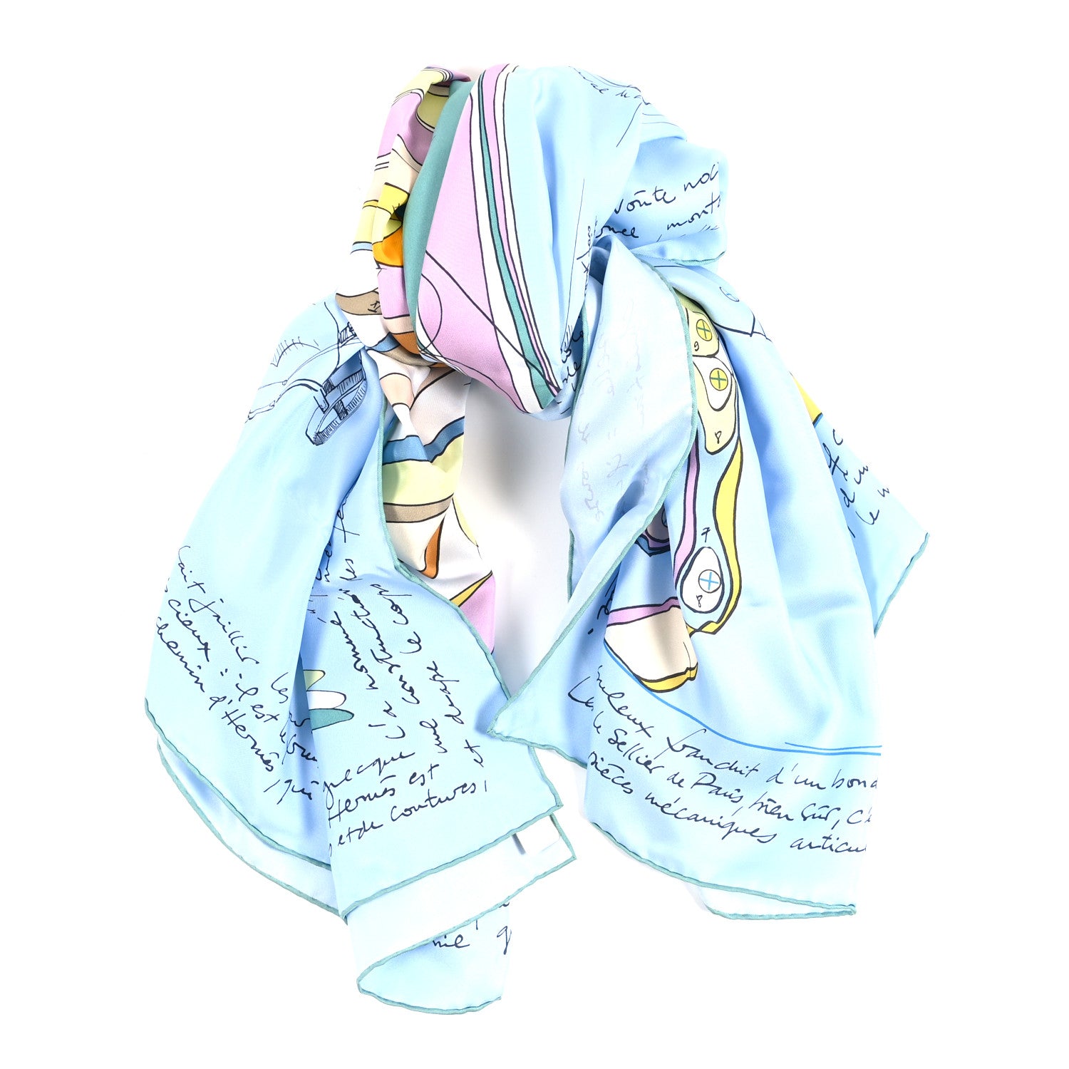 Hermes Silk Le Pegase d'Hermes 140 Scarf  Bleu Ciel Orange Cuit 1 of 3