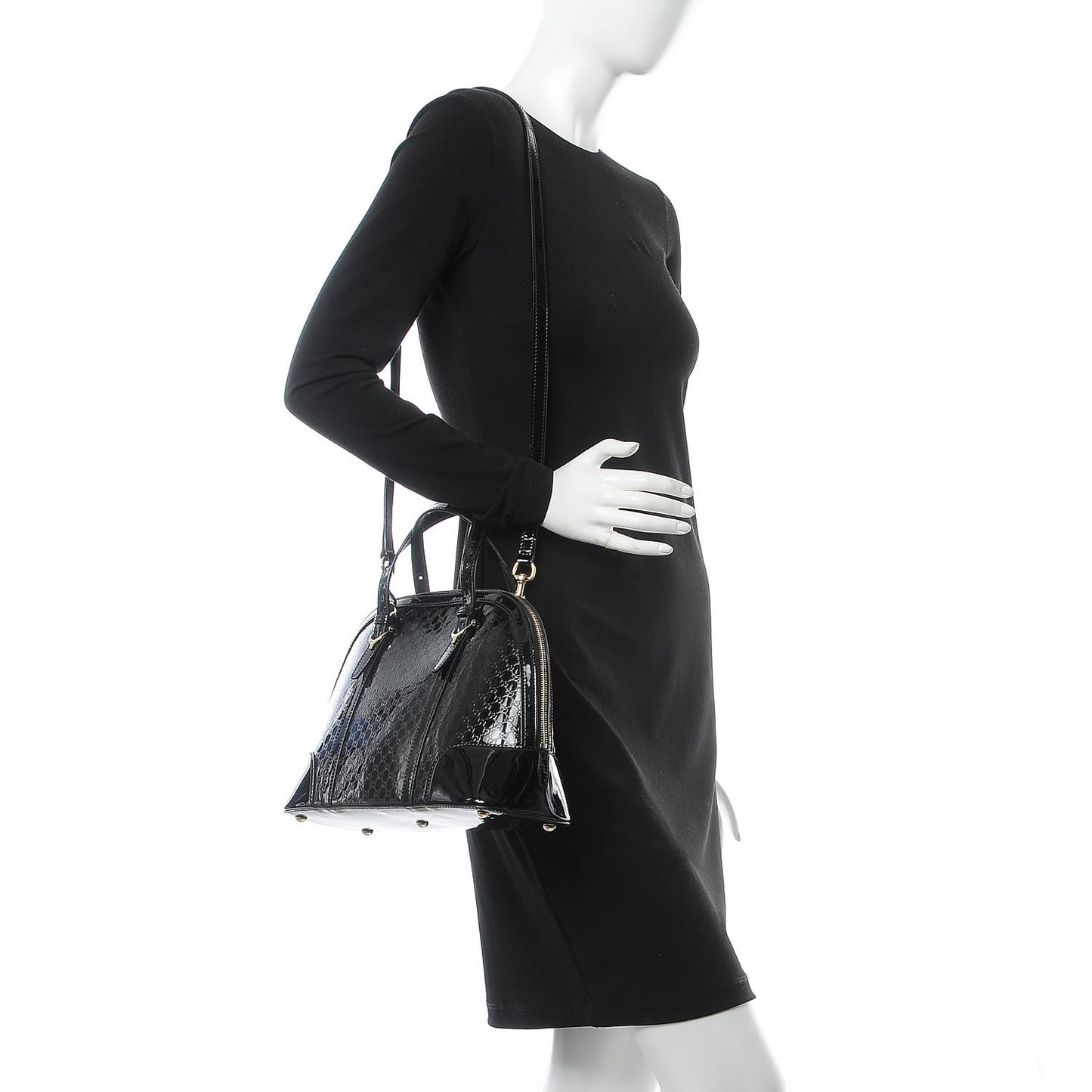 Patent Microguccissima Small Nice Top Handle Dome Bag Black