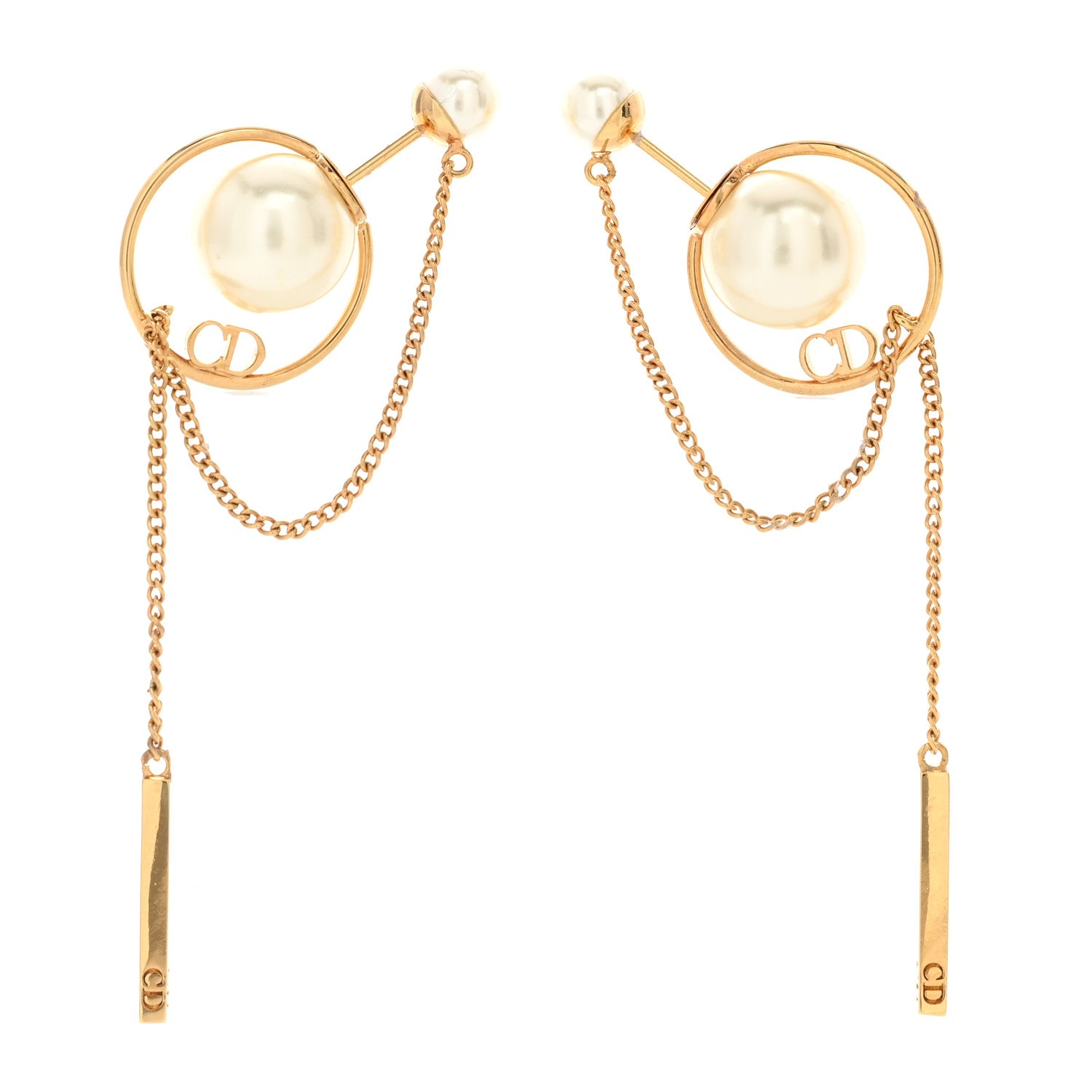 Christian Dior Pearl Tribales Dangle Chain Earrings Gold 1 of 5