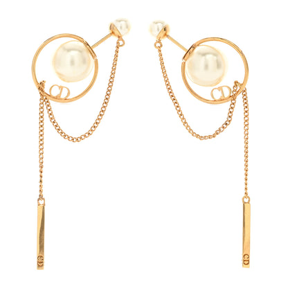 Christian Dior Pearl Tribales Dangle Chain Earrings Gold 1 of 5