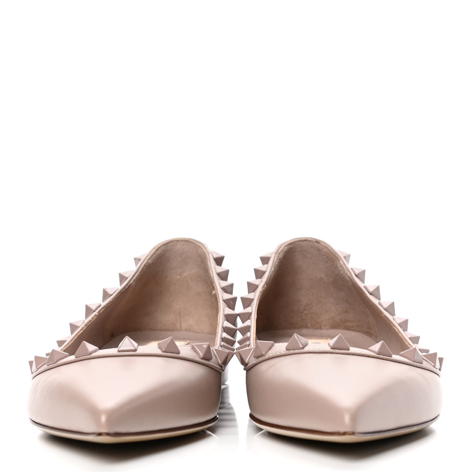 Valentino Garavani Calfskin Lacquered Monochrome Rockstud Ballerina Flats 36 Poudre 2 of 4