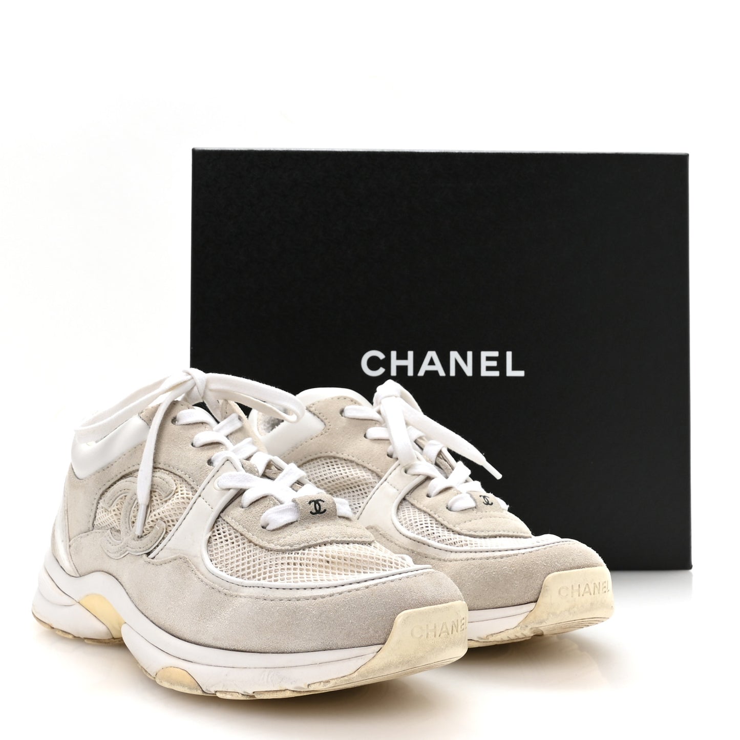 Suede Calfskin Fabric CC Sneakers 37.5 White