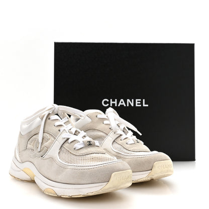 Chanel Suede Calfskin Fabric CC Sneakers 37.5 White 8 of 8