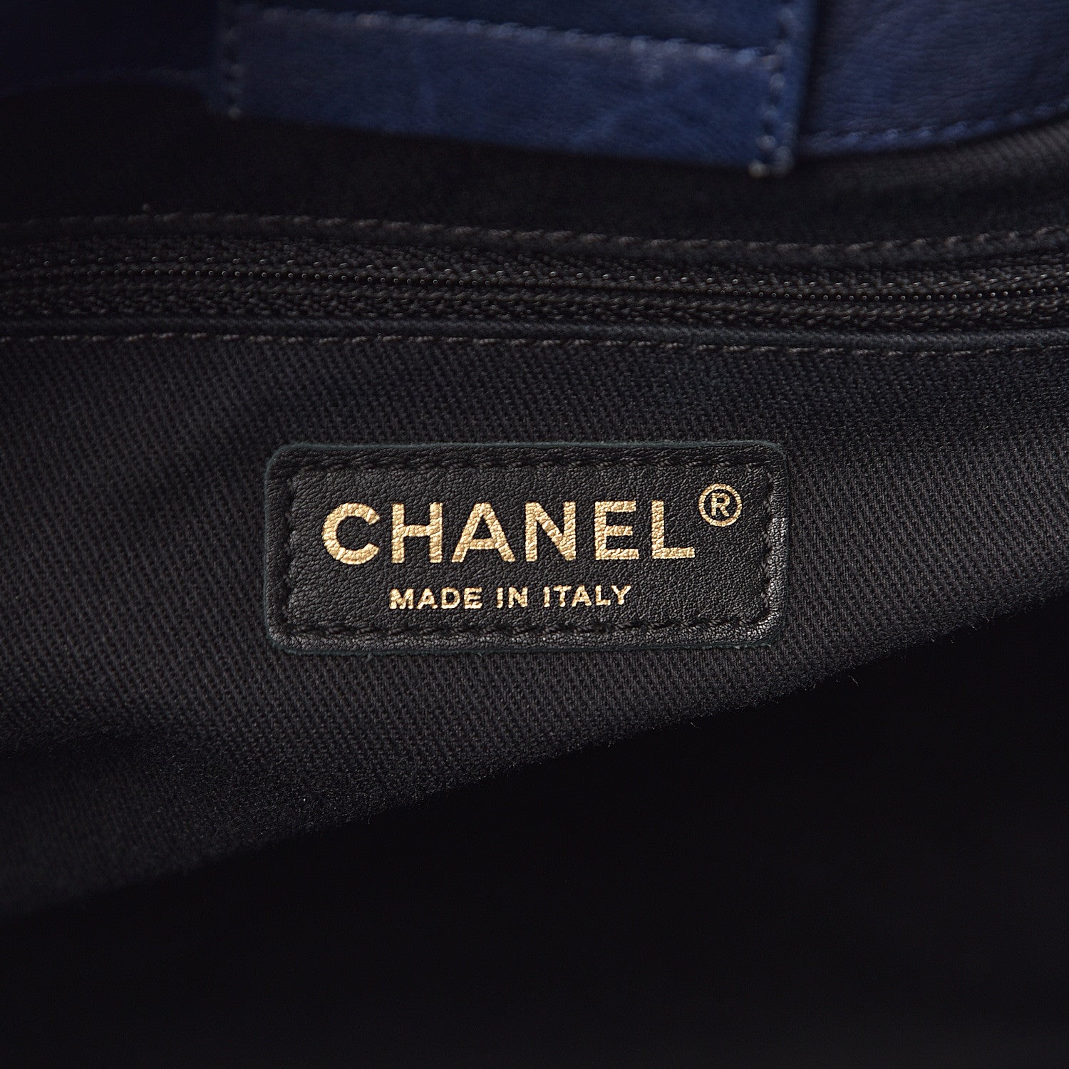 Chanel Wrinkled Lambskin Chevron Quilted Large Surpique Tote Navy Blue 6 of 10