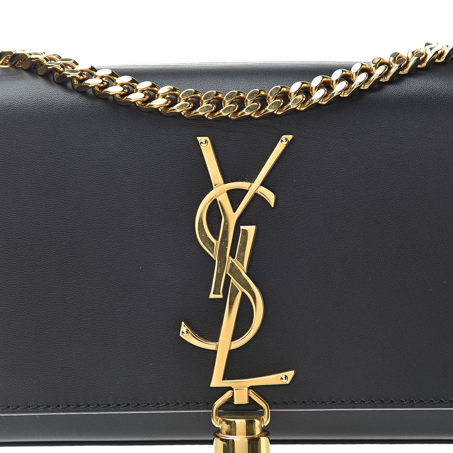 Calfskin Small Classic Monogram Kate Tassel Satchel Black