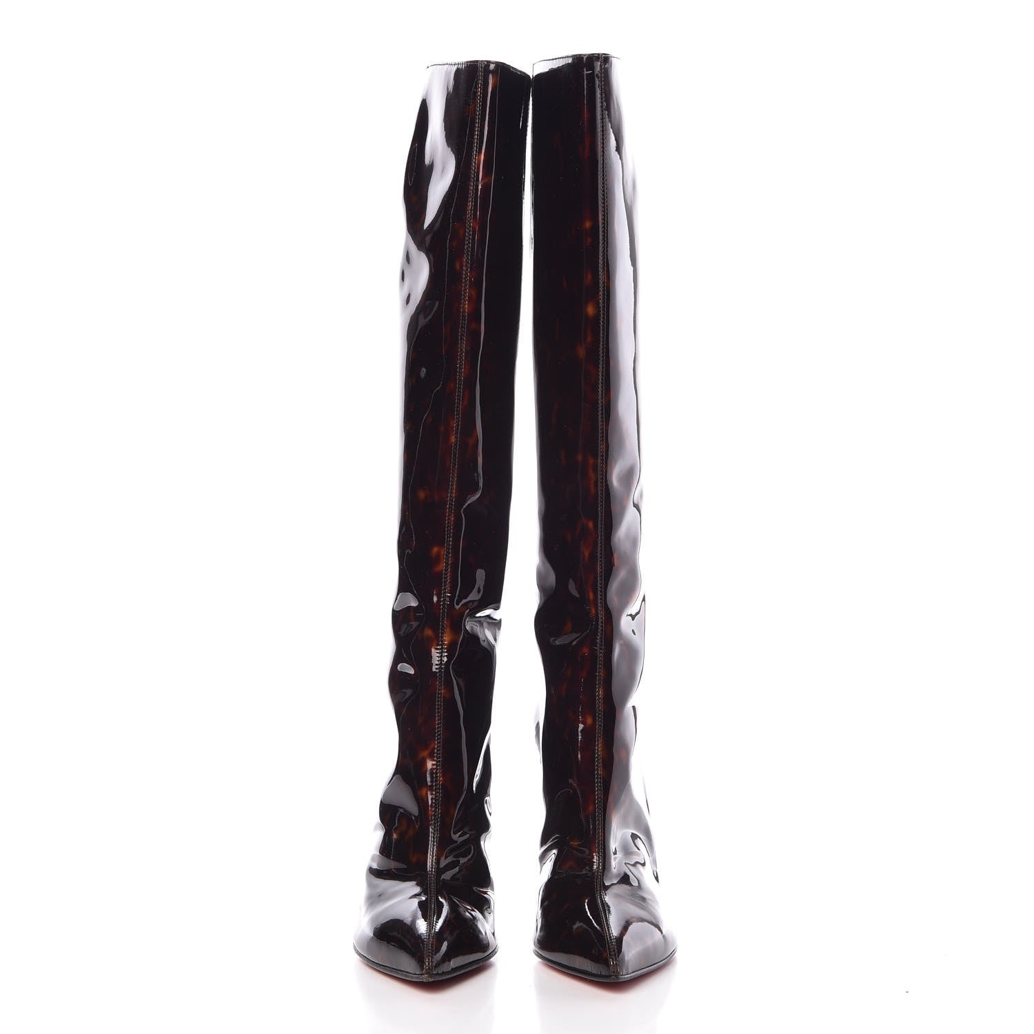 Christian Louboutin Patent Tortoiseshell 100 Tall Boots 37 Tartaruga 2 of 12