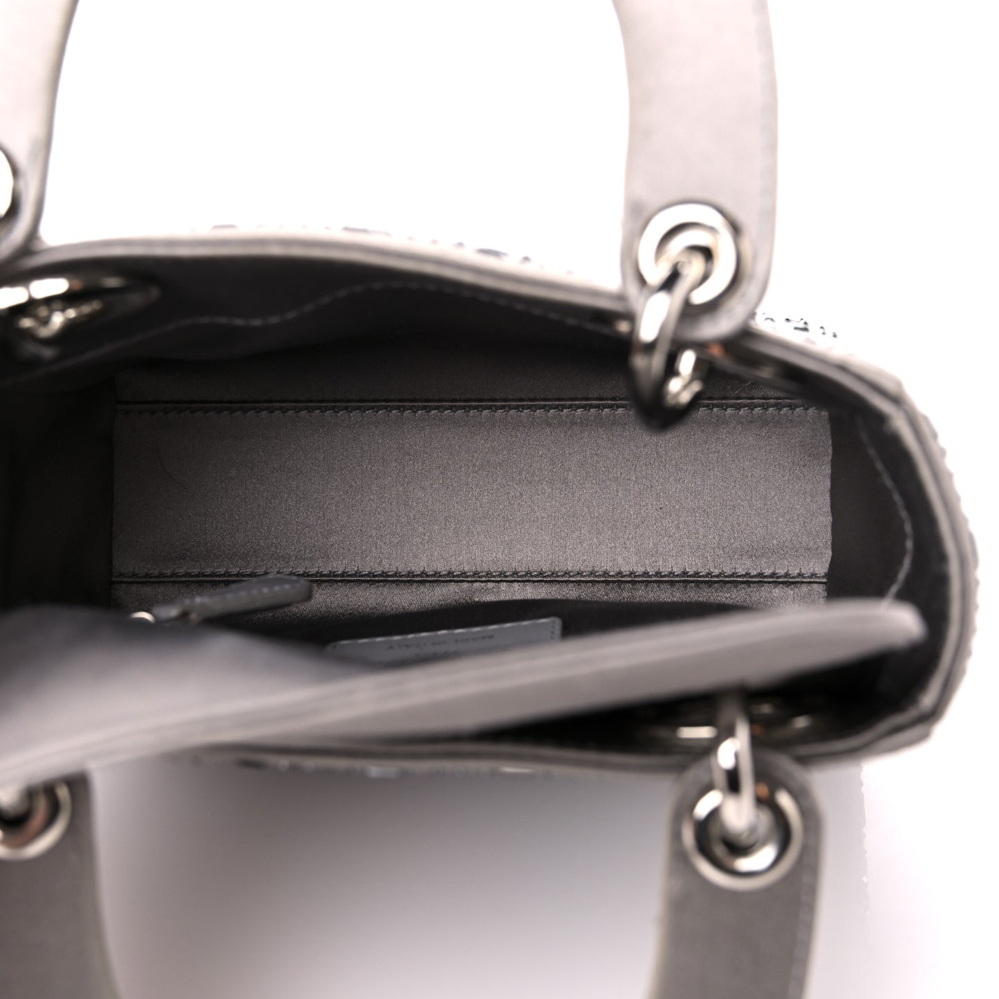 Satin Crystal Cannage Mini Lady Dior Gray