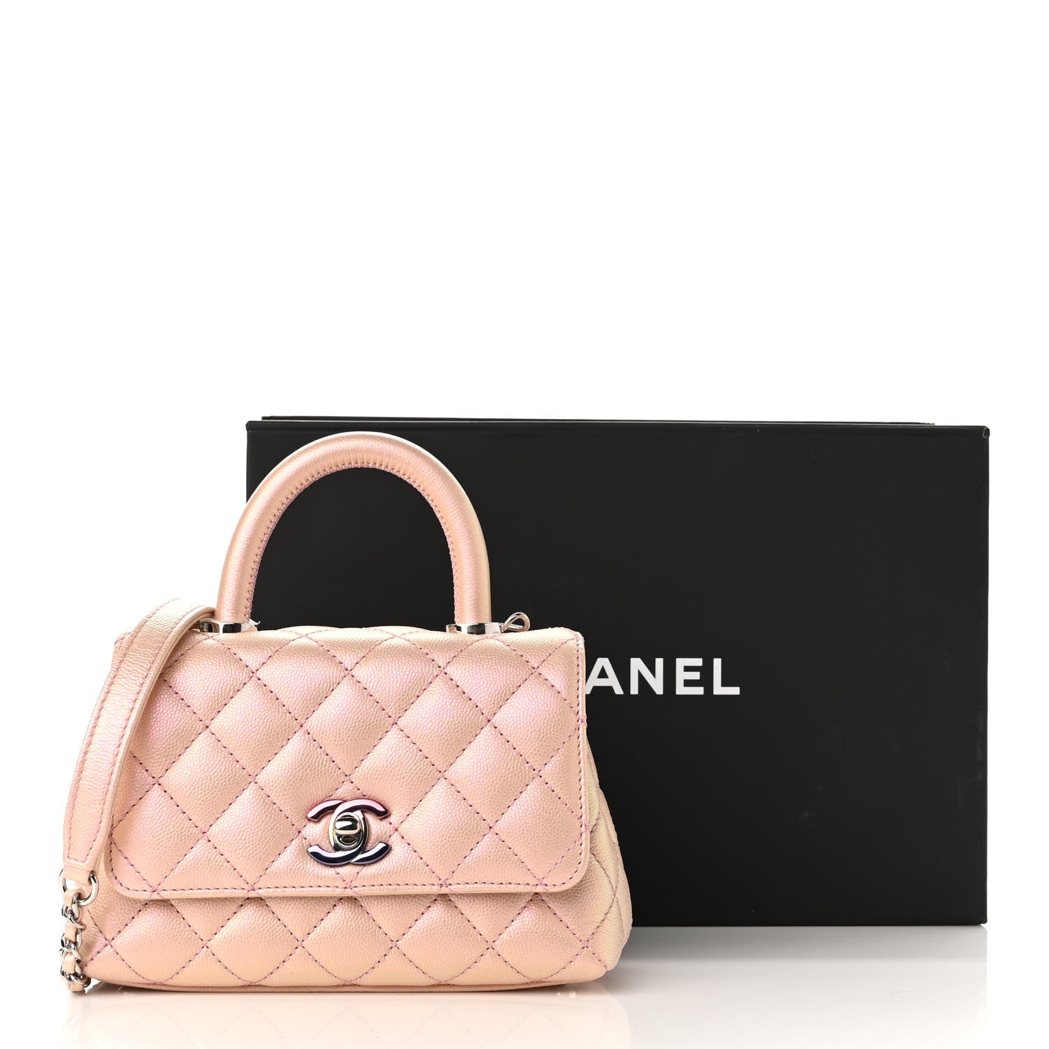 Chanel Iridescent Caviar Quilted Extra Mini Coco Handle Flap Light Pink 11 of 11