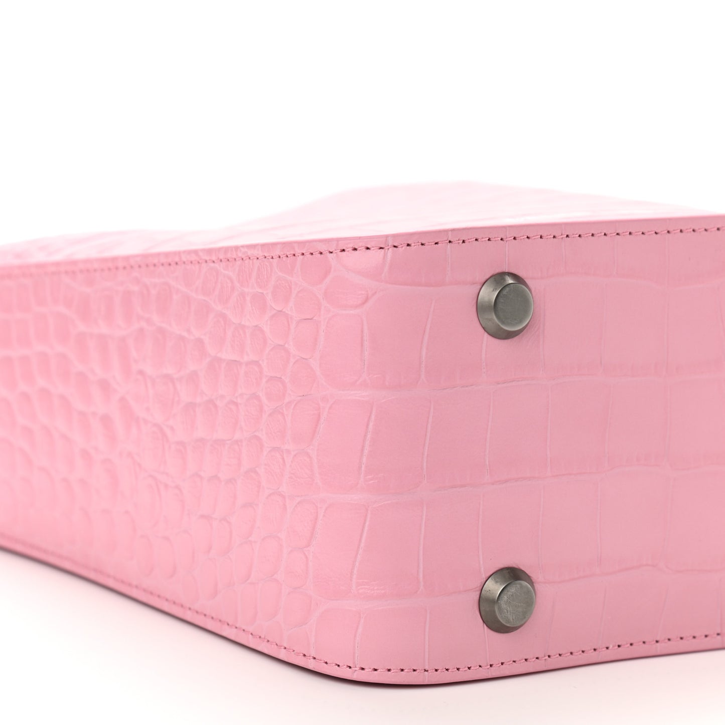 Calfskin Logo Crocodile Embossed XS Tool 2.0 North-South Tote Candy Pink White